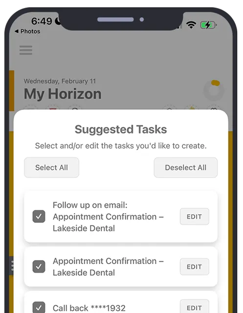 NoPlex Suggested Tasks screen turning a screenshot into tasks