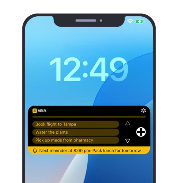 NoPlex lock screen widget listing the day's tasks