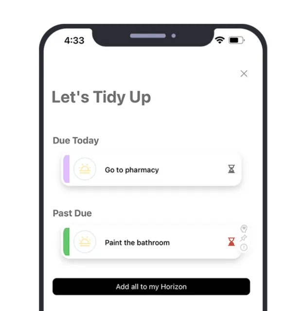NoPlex Let's Tidy Up screen surfacing due and past-due tasks