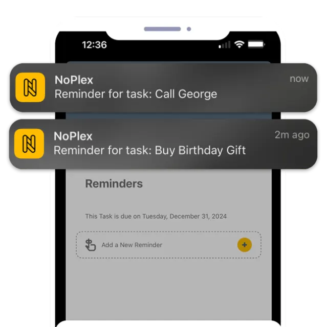 NoPlex reminder notifications on an iPhone lock screen